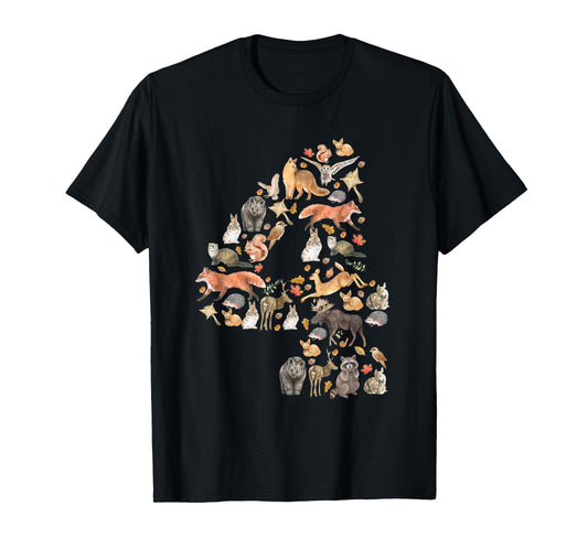 Happy 4th Birthday Forest Animals Nature Wildlife Woodland T-Shirt