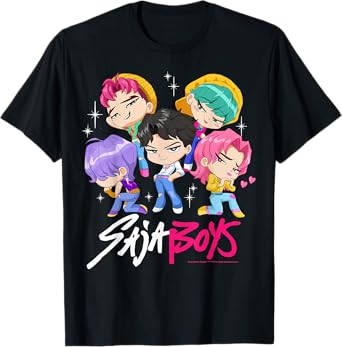 Kpop Demon Hunters Saja Boys Chibi Boy Band Group Shot T-Shirt