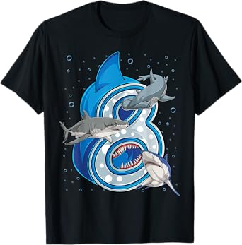 8th Birthday Boys Shark 8 years Old Ocean Shark B-day T-Shirt