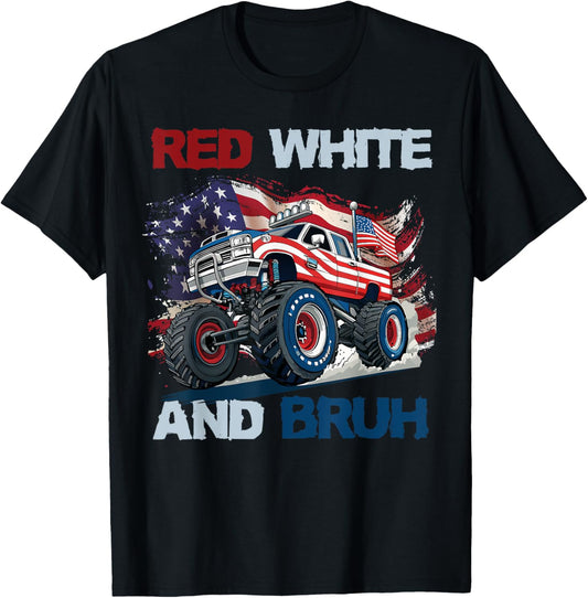 4th Of July Monster Truck American Flag Kids Boys Patriotic T-shirt