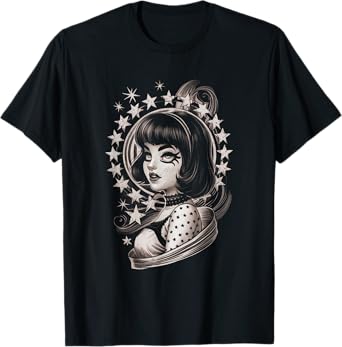 Vintage Tattoo Goth Girl Retro Rockabilly Art T-Shirt