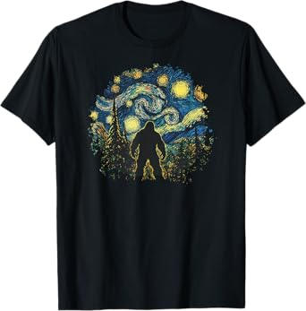 Bigfoot Starry Night Sasquatch Sky Painting Art Graphic T-Shirt