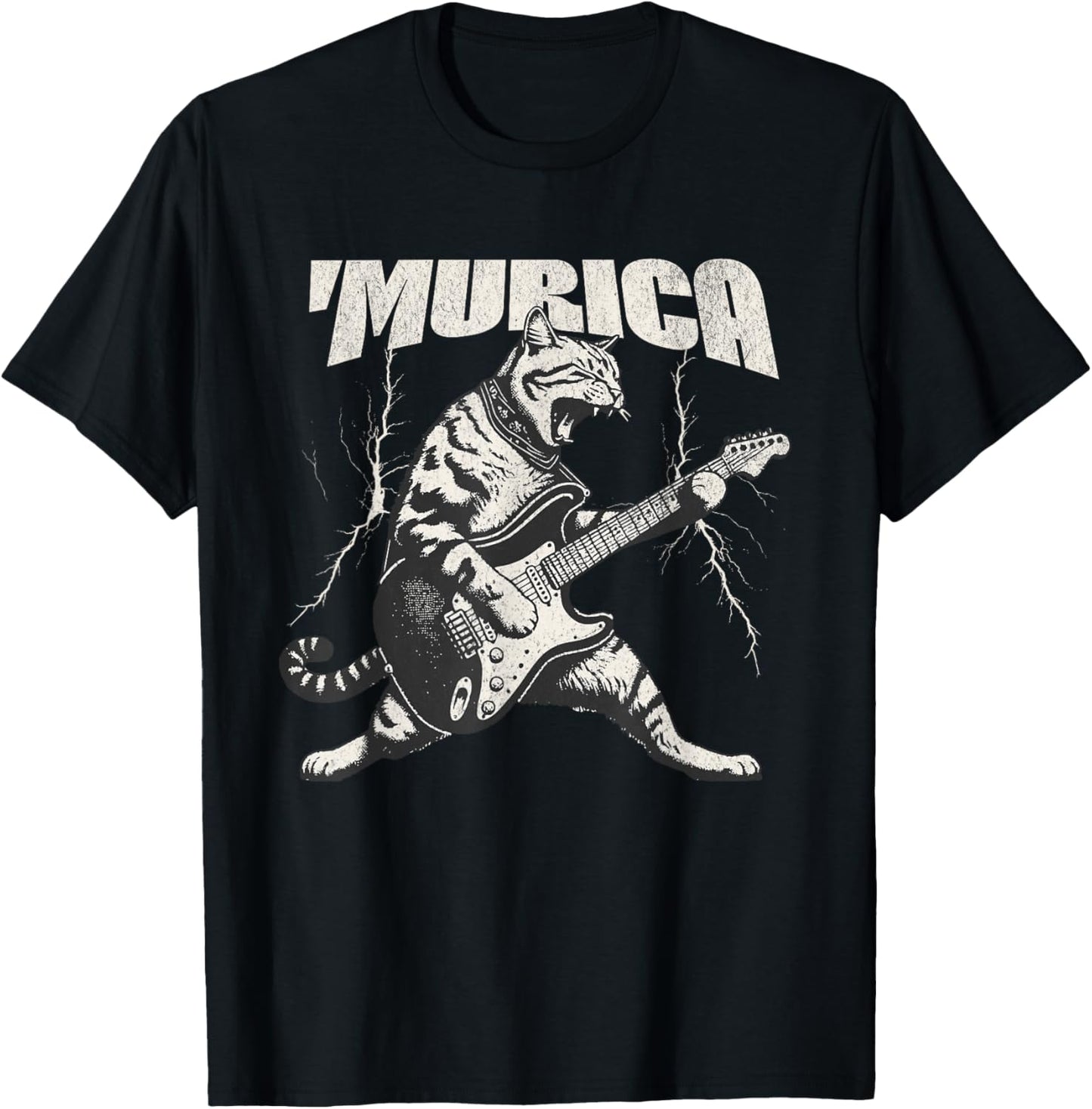 Murica Rock Star Cat Guitar 4th Of July Rock N Roll Meowtal T-shirt