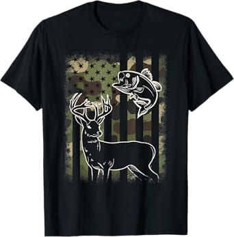 Camouflage American Flag Fishing Deer Hunting Hunter Men T-Shirt