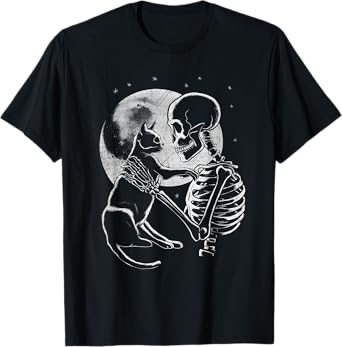Skeleton Holding A Cat Funny Halloween Men Women Girl Kids T-Shirt