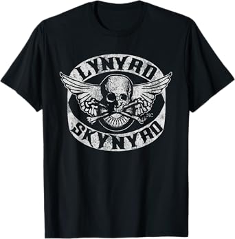 Lynyrd Skynyrd Biker Patch Skull Bones Vintage Classic Rock T-Shirt