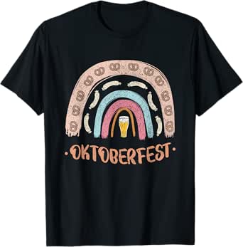 German Oktoberfest Sausage Pretzel Beer Vintage Rainbow T-Shirt