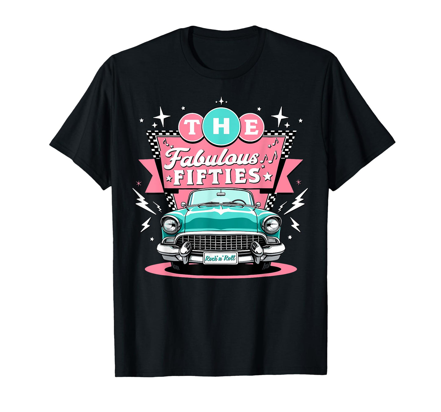 The Fifties 1950s Car Music Checkerboard Rockabilly Sock Hop T-Shirt