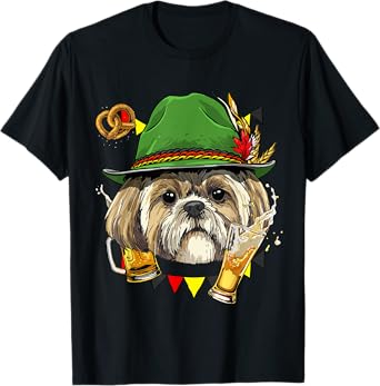 Shih Tzu Oktoberfest Dog Lover Lederhosen Beer Fest German T-Shirt