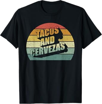 Retro Tacos And Cervezas Funny Taco Beer Party Gifts Vintage T-Shirt
