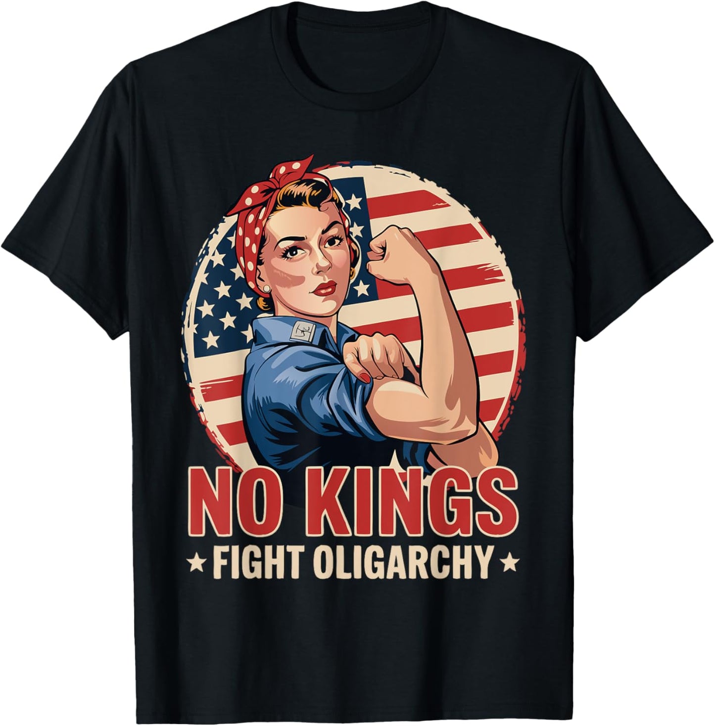 Vintage No Kings Fight Oligarchy Woman's Girl America Flag T-Shirt