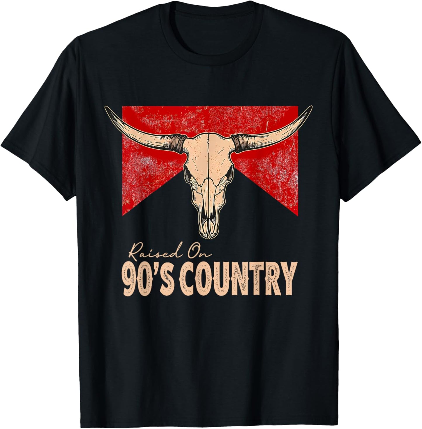 Vintage Western Bull Skull Raised On 90's Country Music T-Shirt