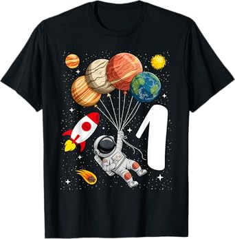 1 Year Old Astronaut Outer Space 1st Birthday Boy Girl Kids T-Shirt