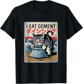I Eat Cement Vintage Japanese Funny Cat Meme T-Shirt