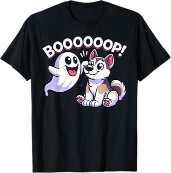Funny Halloween Ghost Husky Dog Boop Silly Puppy Humor T-Shirt