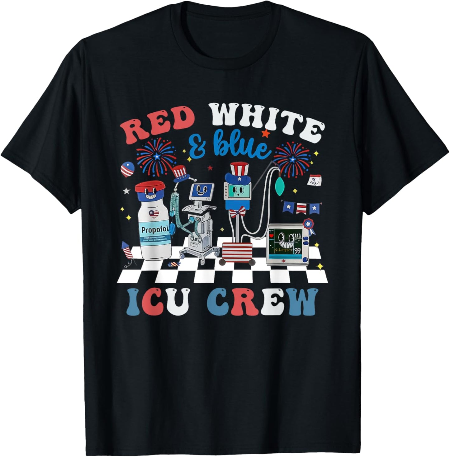 Red White Blue ICU Nurse Crew 4th of July Independence Day T-Shirt