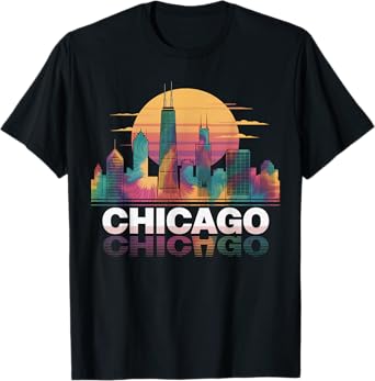 I Love Chicago Skyline Chicago City Tie Dye Chicago Souvenir T-Shirt