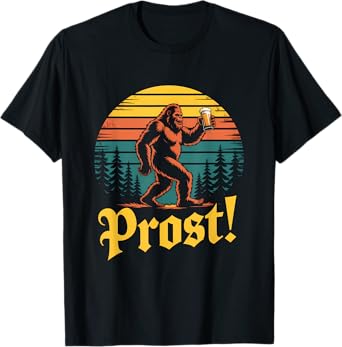 Bigfoot Sasquatch Prost Retro Yeti Drinking Oktoberfest T-Shirt