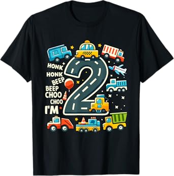2 Year Old Birthday Boy Truck Car Transportation T-Shirt