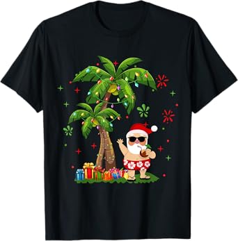 Santa Hawaiian Christmas Palm Tree Lights Xmas T-Shirt