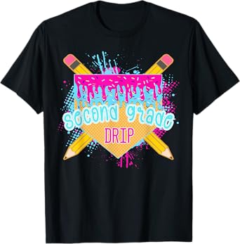 Ice Cream Drip Pencil 2nd Grade Boys Kids Back To School T-Shirt