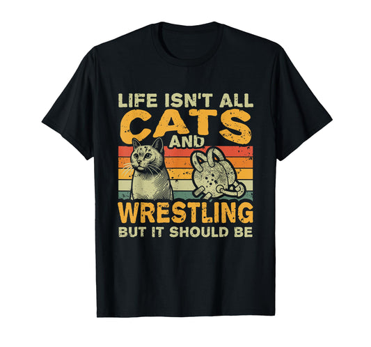 Funny Cat Owner And Wrestling Lover Gift Unisex-Adults, Unisex-Kids T-Shirt Black Small Retro-Modern Solid Black Cotton Blend Crew Neck Short Sleeve