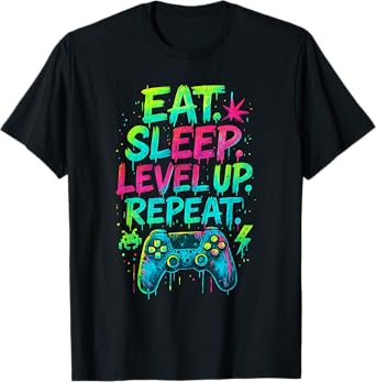Eat Sleep Level Up Repeat Funny Gamer Video Game T-Shirt