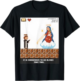 Take This Mary and Rosary Pixel Funny Catholic Video Game T-Shirt
