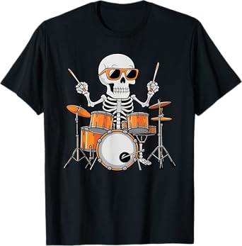 Skeleton Playing Drum Rock & Roll Boys Kids Halloween Funny T-Shirt