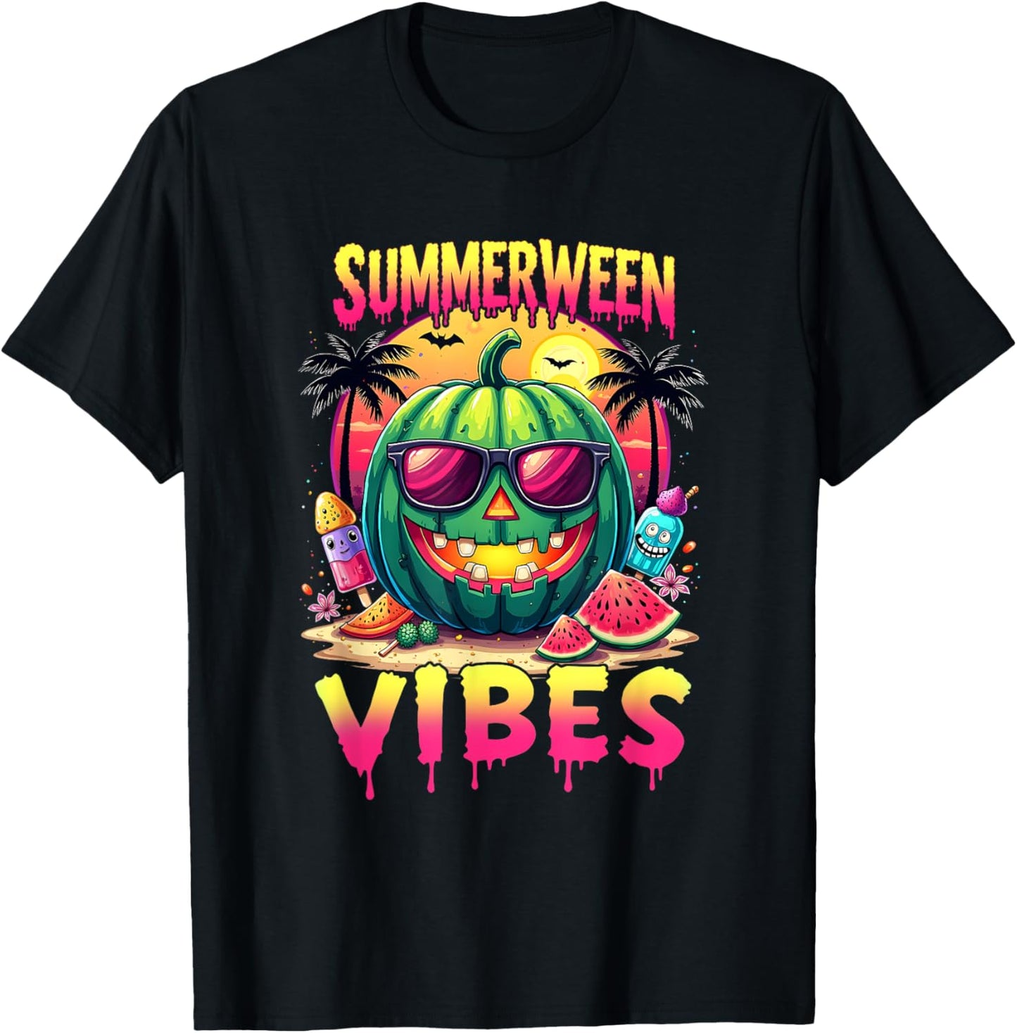 Skeleton Summer Summerween Vibes Watermelon Jack-o-lantern T-shirt