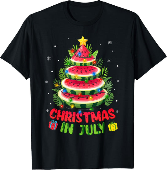 Christmas In July Shirts Watermelon Tree Beach Summer Hawaii T-Shirt