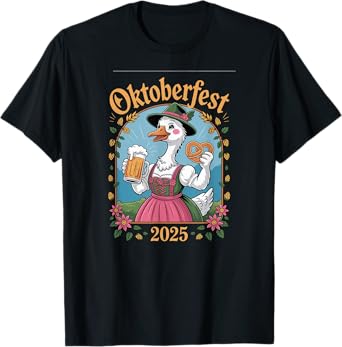 Funny Oktoberfest Goose Rustic Folk Style Design T-Shirt