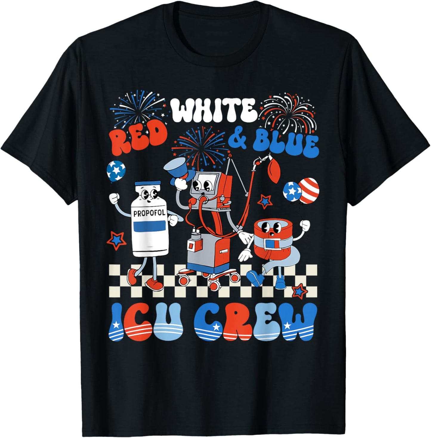 ICU Nurse 4th Of July Independence Day Red White ICU Crew T-Shirt
