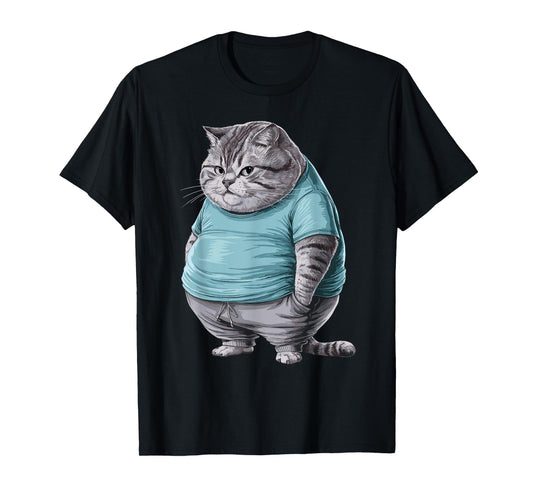 Funny Fat Sad Cat Art Design Fat Kitten Cat Lover Fat Cat T-Shirt for Men Women Girls Kids