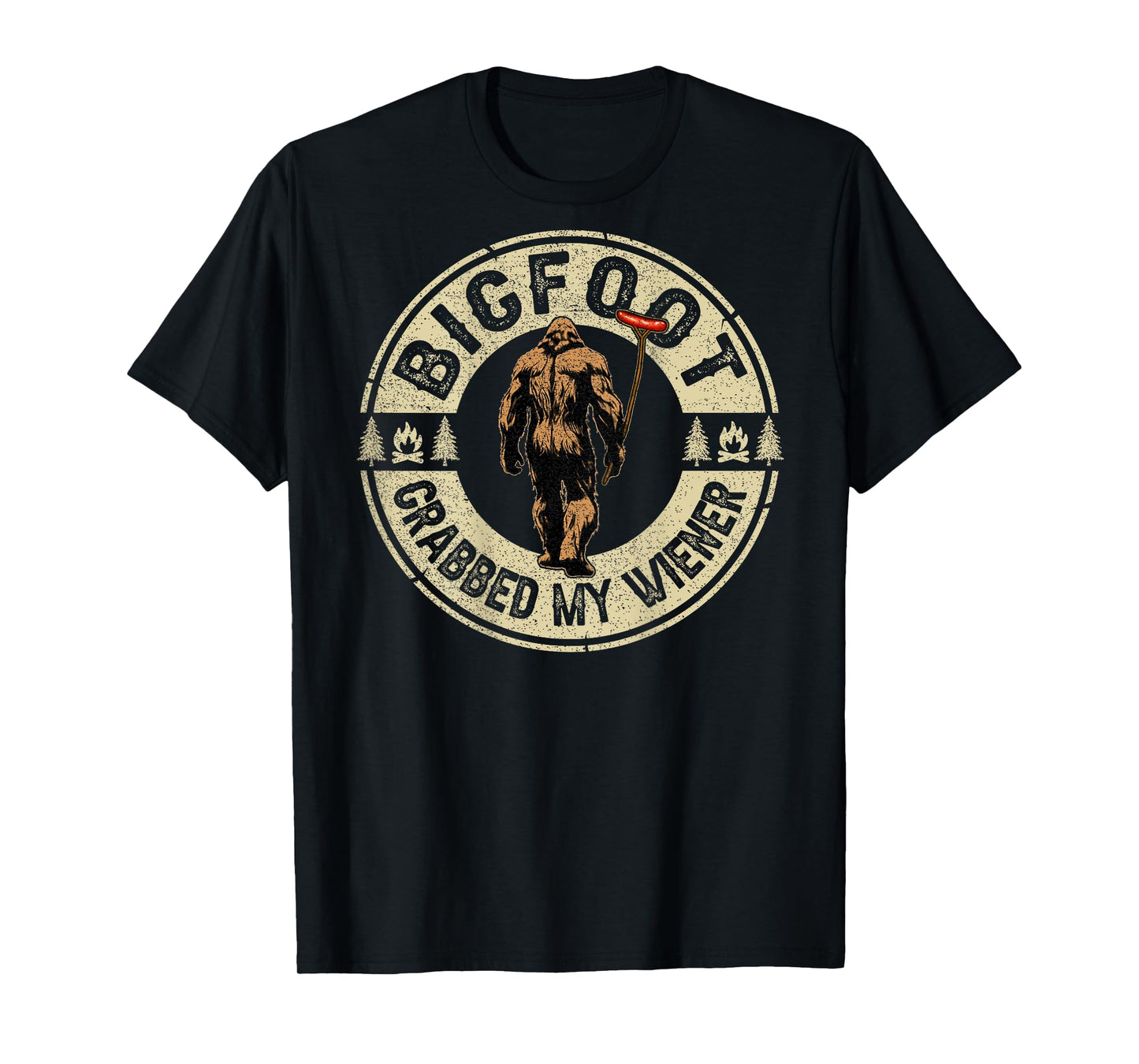 Funny Retro Bigfoot, Bigfoot Grabbed My Wiener (ON BACK) T-Shirt