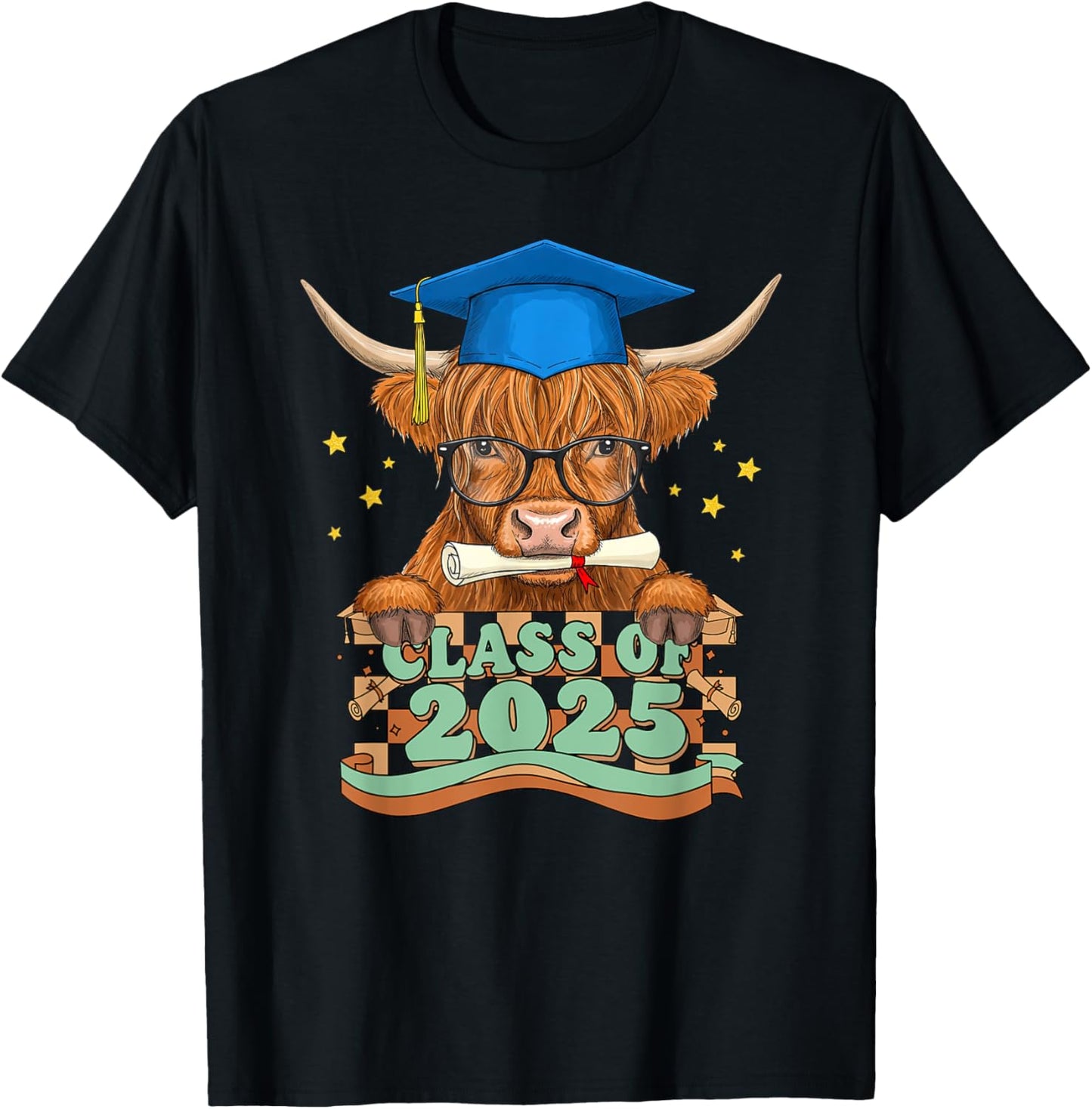 Graduate Highland Cow Class Of 2025 Kids Mens Womens T-Shirt