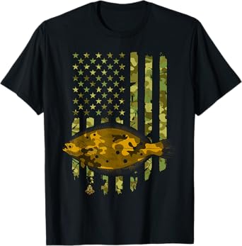 Flatfish Fishing Plaice Halibut American Flag Camouflage T-Shirt