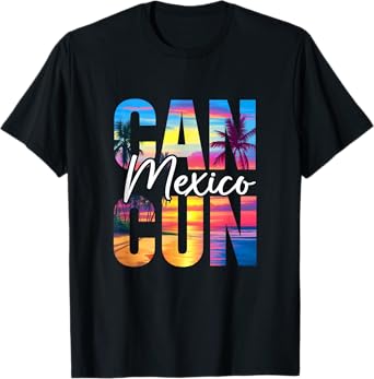 Cancun Mexico Palm Tree Sunset Beach Summer Vacation Trip T-Shirt