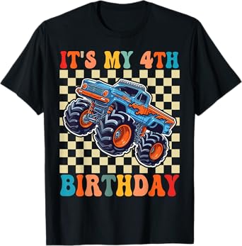 4 Years Old Boy Girl It's My 4th Birthday Boys Monster Truck T-Shirt