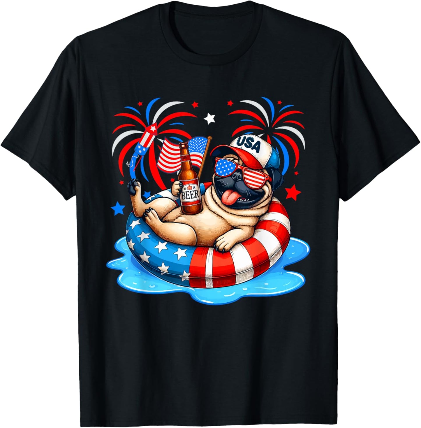 Pug Sunglasses Drinking Beer Relaxing 4th Of July Owner T-shirt