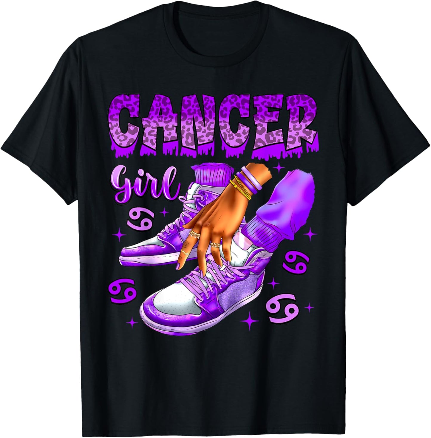 Cancer Girl Birthday Black Women Sneakers Zodiac Sign T-Shirt