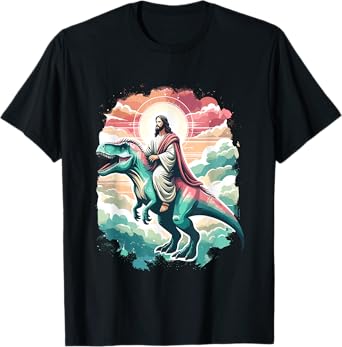 Funny Jesus Riding T-Rex Dinosaur Meme Parody for Believers T-Shirt