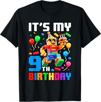 It's My 9th Birthday Building Brick 9 Years Old Boys Kids T-Shirt