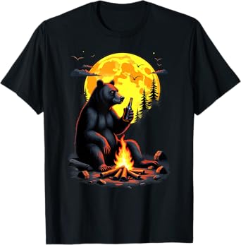 Grizzly Bear Drinking Beer Hiking Camping T-Shirt