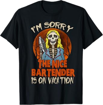 The Nice Bartender Funny Scary Skeleton Bearding Halloween T-Shirt