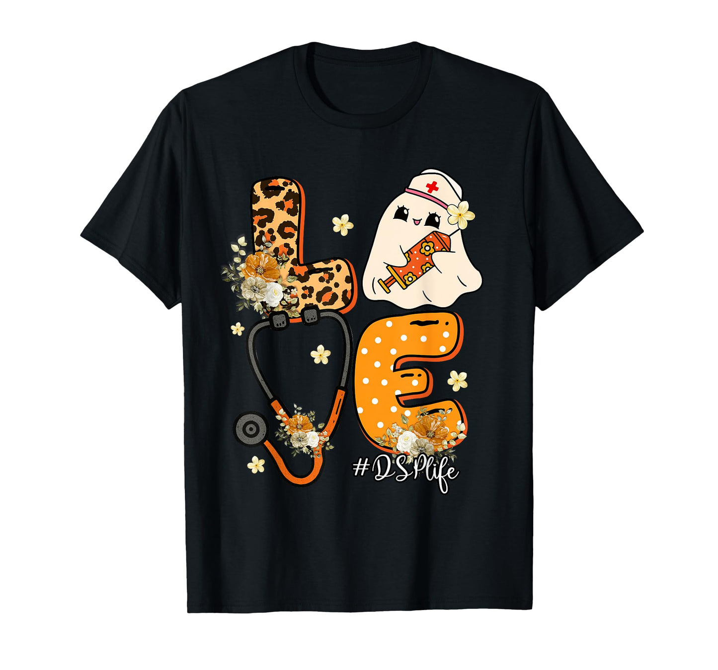 Leopard Ghost DSP Halloween Costume Fall Scrub Top Women T-Shirt