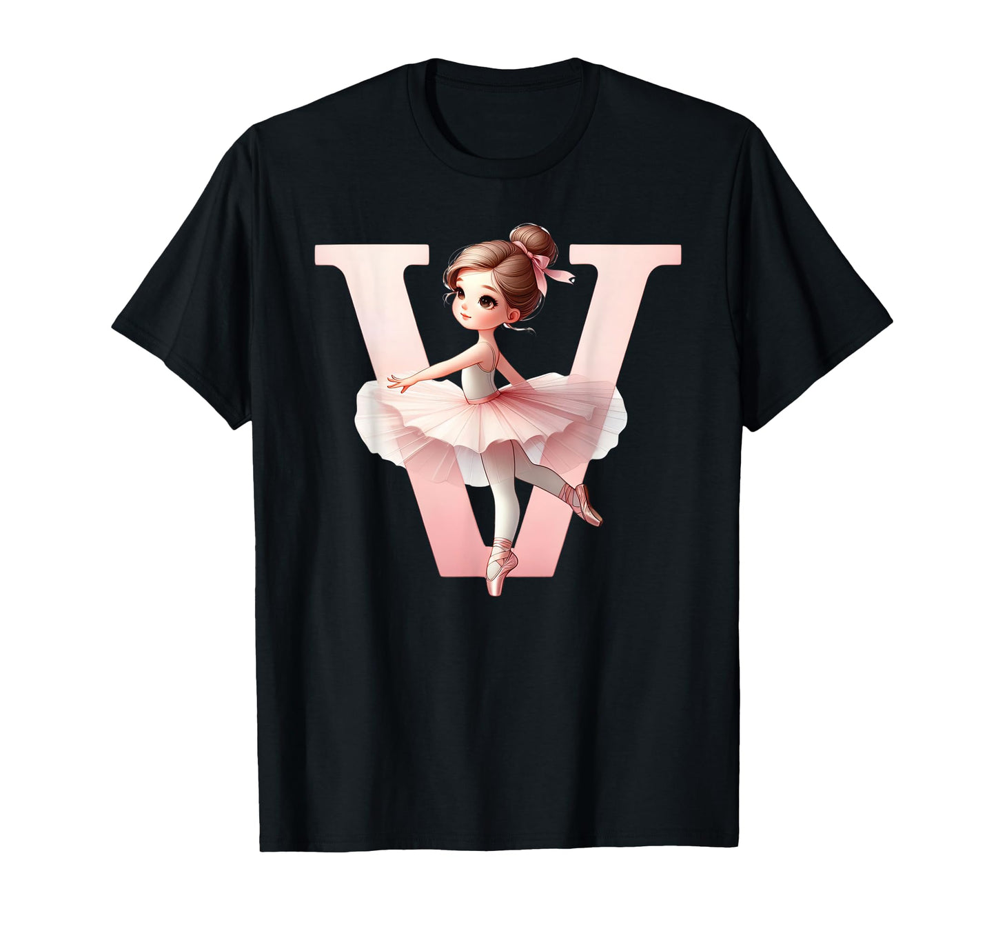 Ballerina Girl Dancing Name First Letter V Girly Tutu Ballet T-Shirt