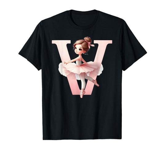 Ballerina Girl Dancing Name First Letter V Girly Tutu Ballet T-Shirt