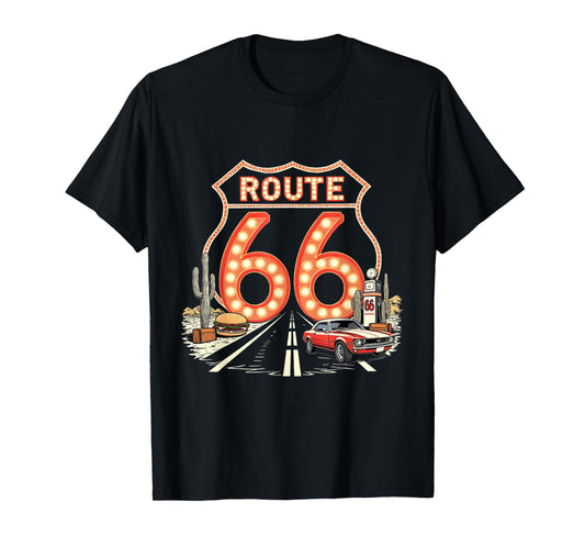 Retro Road Trip 66 Lights Design with Classic Muscle Car T-Shirt