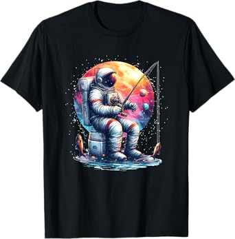 Astronaut Fishing in Space Tshirt Boys Girls Kids Astronaut T-Shirt
